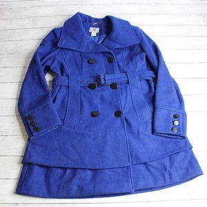 Worthington Women's Long Winter Coat Size L Blue Wool Belted